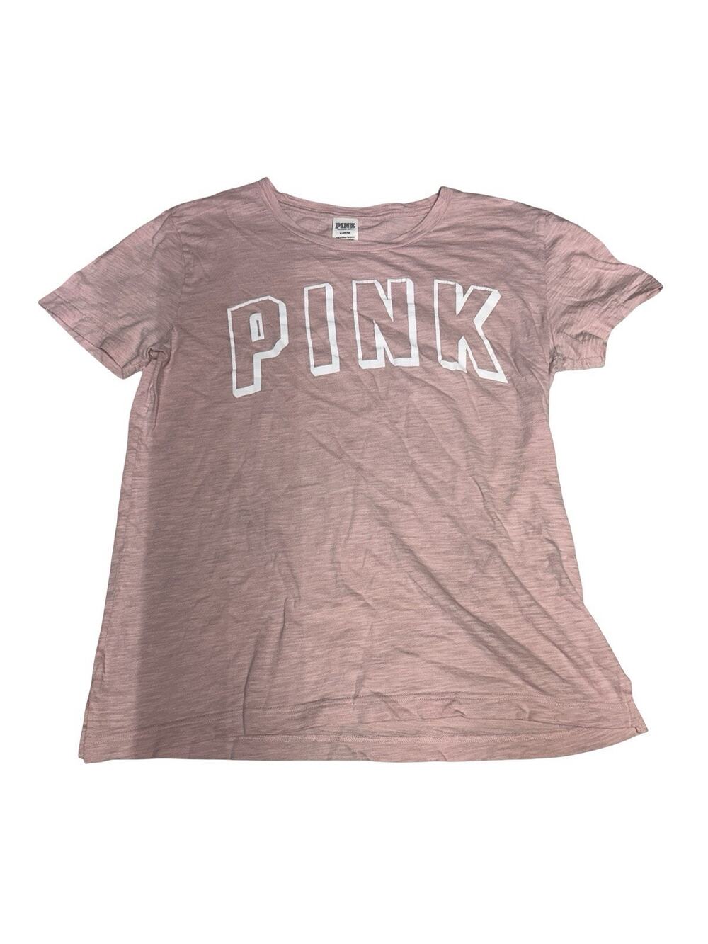 PINK Victoria’s Secret Logo Short Sleeve T Shirt Women’s Medium Pink Cracking